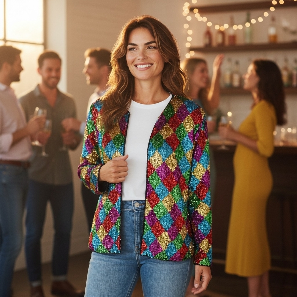 Jean for Joseph Le Bon Sequin Harlequin Diamond Pattern Jacket L Multicolor NWT